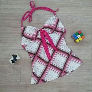 Hula Honey Plaid Tankini Top Sz S